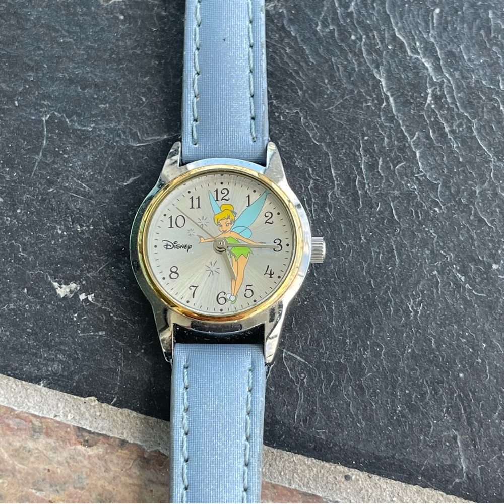 Disney Tinkerbell Silver Watch with Light Blue Strap